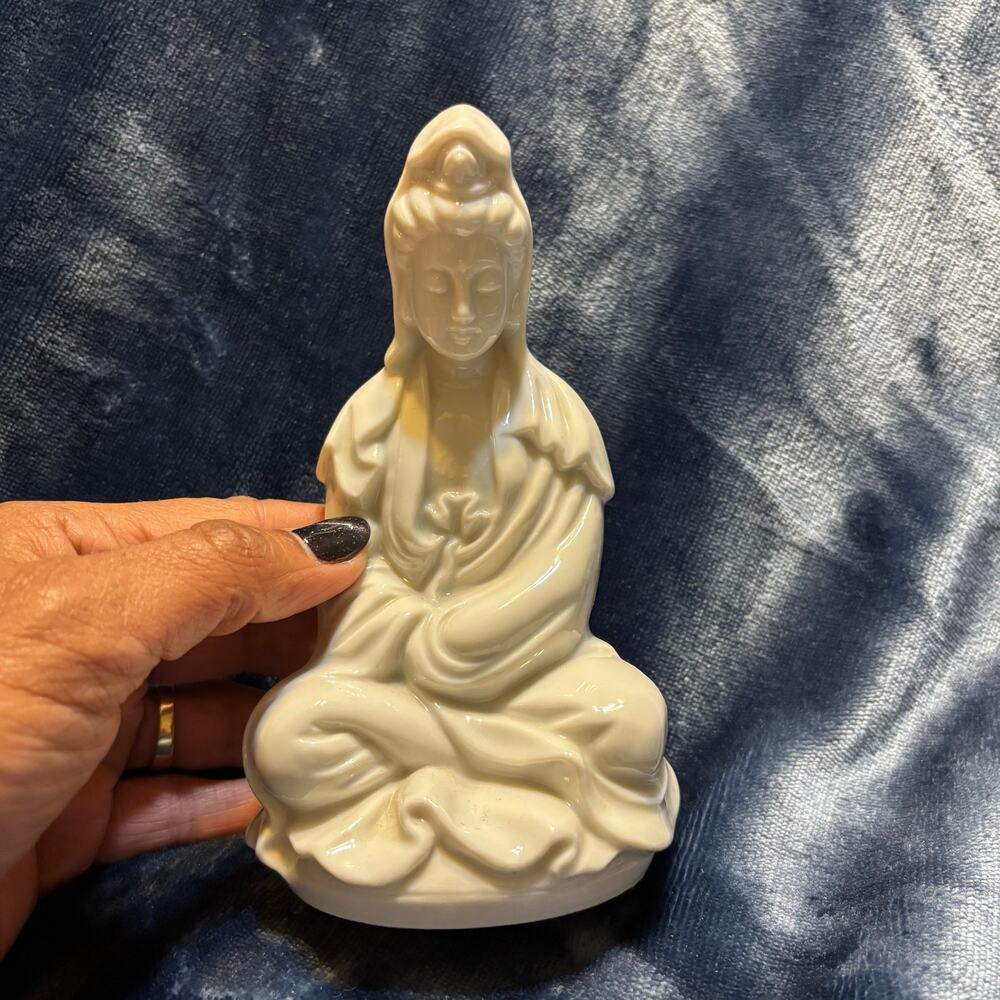 White Porcelain Buddha Figurine Meditation Zen Decor 6” Statue Yoga Calm Chi